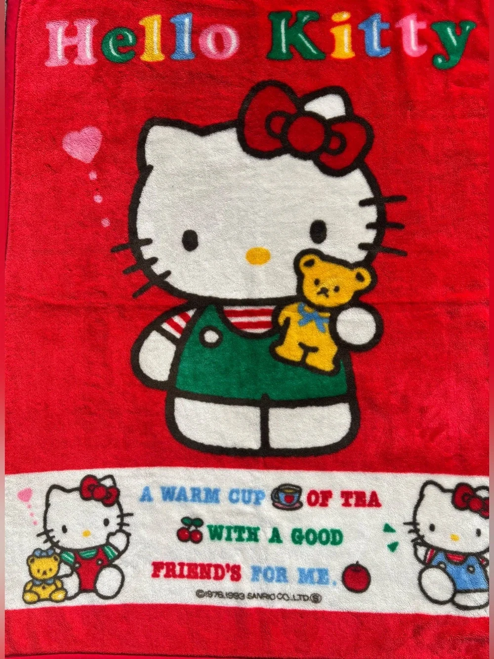 RARE VTG HELLO KITTY 1993 Plush Minky Blanket Made in Japan 68.5x53” Cozy Fleece